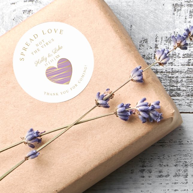 Adesivo Redondo Mãos Sanitizer De Casamento Cardíaco Púrpura Perso (Criador carregado)