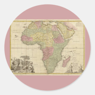 Adesivo Redondo Mapa 1725 de África do vintage