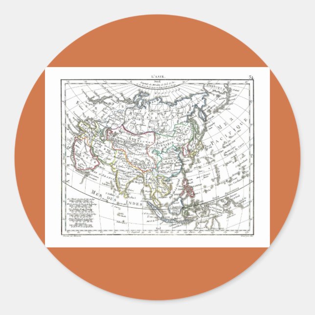 Adesivo Redondo Mapa 1806 - L'Asie (Frente)