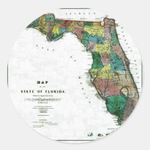 Adesivo Redondo Mapa 1856 velho de Florida