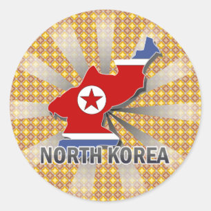 Adesivo Redondo Mapa 2,0 da bandeira da Coreia do Norte