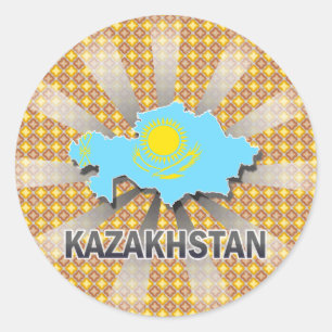 Adesivo Redondo Mapa 2,0 da bandeira de Kazakhstan
