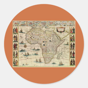 Adesivo Redondo Mapa africano de Willem Janszoon Blaeu, na década