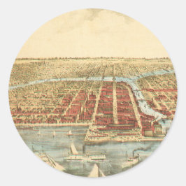 Adesivo Redondo Mapa Antíaco de Chicago, rua La Salle e rio