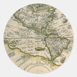 Adesivo Redondo Mapa Antigo, 1596, America Sive Novus Orbis