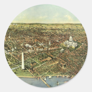 Adesivo Redondo Mapa Antigo com Vista Panorâmica de Washington DC