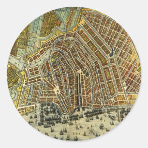 Adesivo Redondo Mapa Antigo da Rua de Amsterdã, Holanda