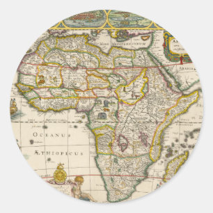 Adesivo Redondo Mapa antigo de África por Hondius e por Jansson