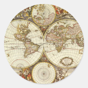 Adesivo Redondo Mapa antigo de Frederick de Wit, c. 1680