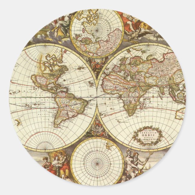 Adesivo Redondo Mapa antigo de Frederick de Wit, c. 1680 (Frente)