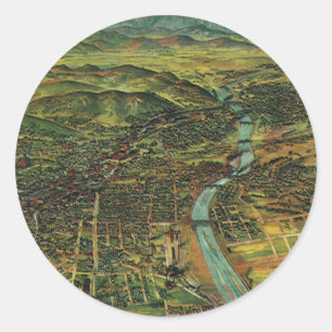 Adesivo Redondo Mapa Antigo de Los Angeles, Califórnia e Rio