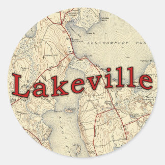 Adesivo Redondo Mapa Antigo de Massachusetts de Lakeville
