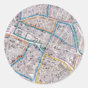 Adesivo Redondo Mapa antigo de Paris