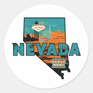 Adesivo Redondo Mapa Antigo do Estado de Nevada EUA Viagem