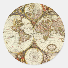 Adesivo Redondo Mapa Antigo do Mundo por Frederick de Wit, c. 1680