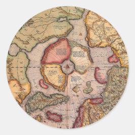 Adesivo Redondo Mapa antigo do Polo Norte por Mercator