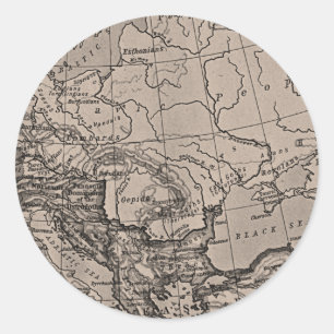 Adesivo Redondo Mapa Antigo, Europa - Cinza Preta Marrom