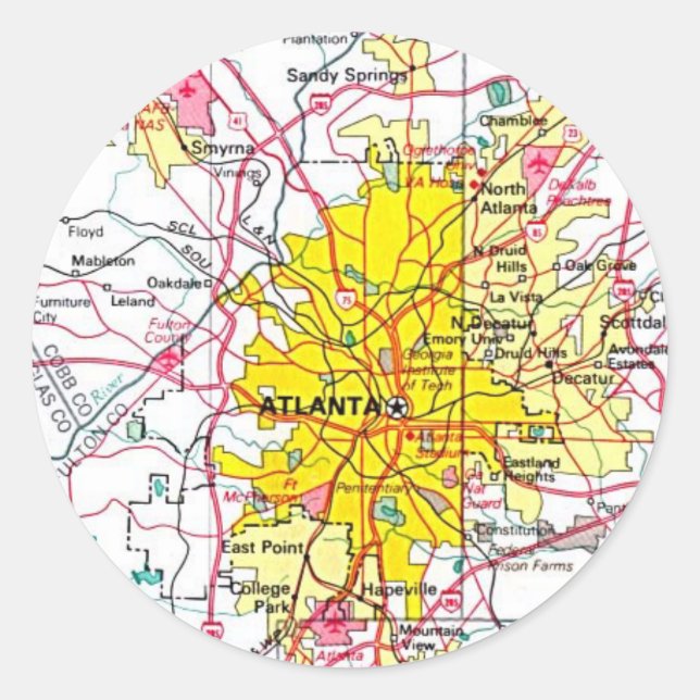 Adesivo Redondo Mapa Atlanta (Frente)