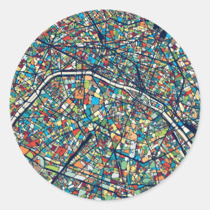 Adesivo Redondo Mapa colorido de Paris France  