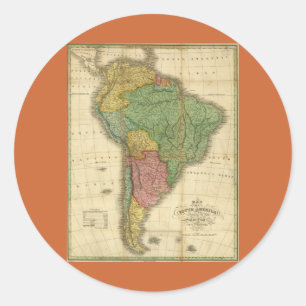 Adesivo Redondo Mapa da América do Sul em 1826 por Anthony Finley