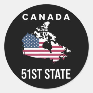 Adesivo Redondo Mapa da bandeira dos EUA Canadá 51º Estado