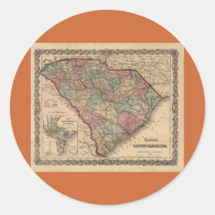 Adesivo Redondo Mapa da Carolina do Sul em 1865