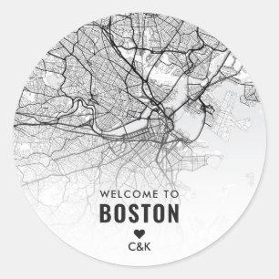 Adesivo Redondo Mapa da cidade de Boston   Boas-vindas