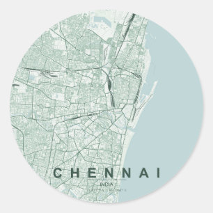 Adesivo Redondo Mapa da Cidade de Chennai na Índia com Design Mini