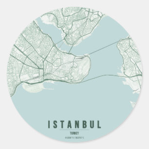 Adesivo Redondo Mapa da Cidade de Istambul Turquia Design Minimali