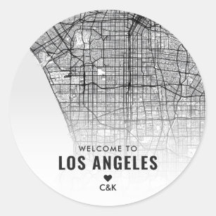 Adesivo Redondo Mapa da cidade de Los Angeles   Boas-vindas