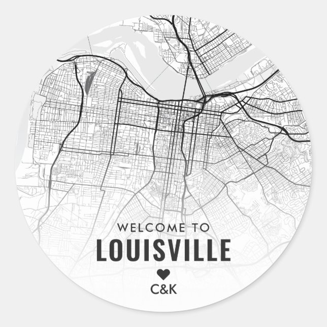 Adesivo Redondo Mapa da cidade de Louisville | Boas-vindas (Frente)