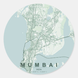 Adesivo Redondo Mapa da Cidade de Mumbai na Índia com Design Minim