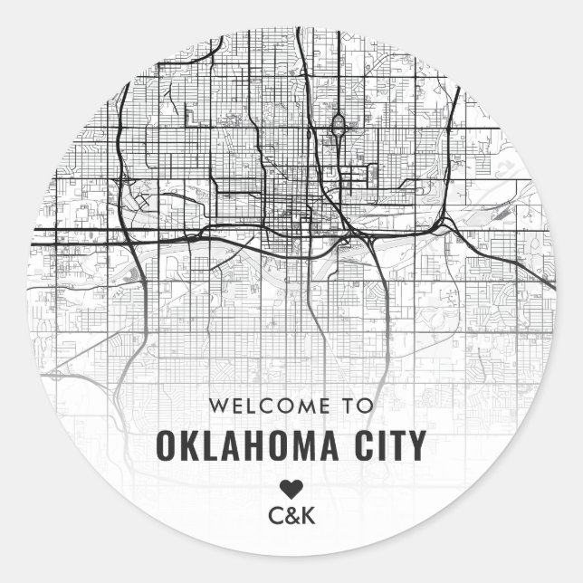 Adesivo Redondo Mapa da Cidade de Oklahoma | Boas-vindas (Frente)