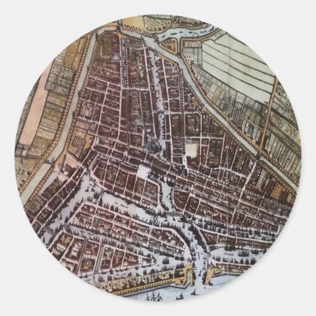 Adesivo Redondo Mapa da cidade de réplica de Roterdão 1652 (Frente)
