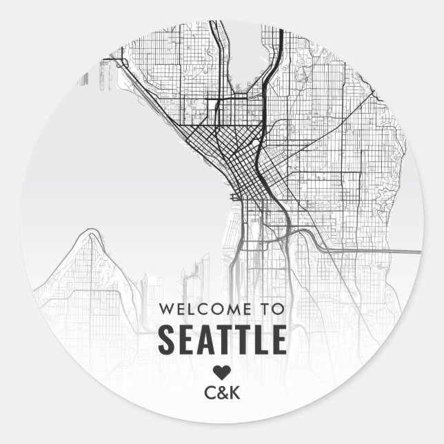 Adesivo Redondo Mapa da cidade de Seattle | Boas-vindas (Frente)