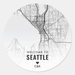 Adesivo Redondo Mapa da cidade de Seattle   Boas-vindas