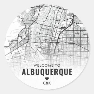 Adesivo Redondo Mapa da Cidade do Albuquerque   Boas-vindas