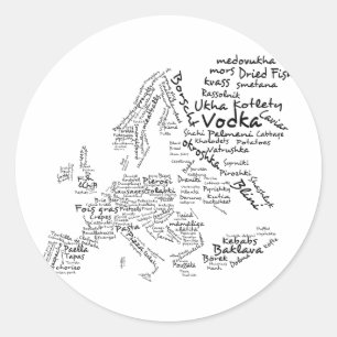 Adesivo Redondo Mapa da comida de Europa