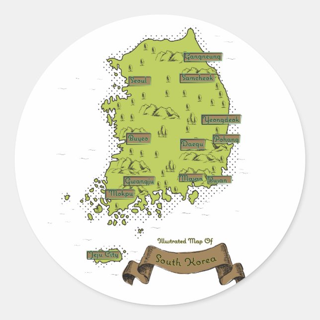 Adesivo Redondo Mapa da Coreia do Sul (Frente)