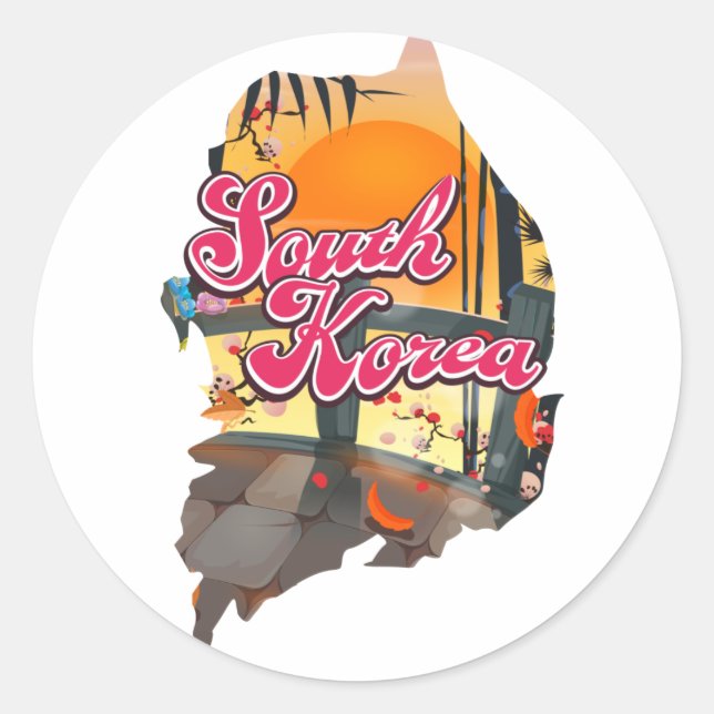 Adesivo Redondo Mapa da Coreia do Sul (Frente)
