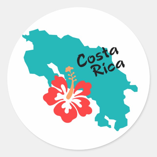 Adesivo Redondo Mapa da Costa Rica com hibisco (Frente)