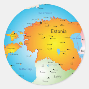 Adesivo Redondo Mapa da Estônia País Báltico e Cidades