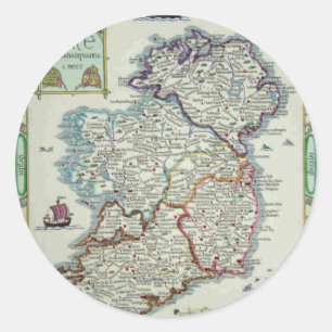 Adesivo Redondo Mapa da Irlanda - Mapa Histórico do Eire Erin Irl