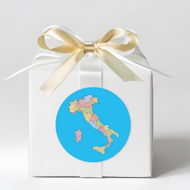 Adesivo Redondo Mapa da Itália Azul (Map of Italy Blue Sticker - Italian heritage gifts and favors)