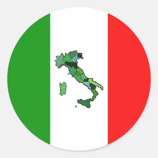 Adesivo Redondo Mapa da Itália e da Bandeira italiana (Frente)