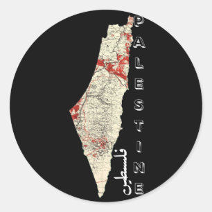 Adesivo Redondo Mapa da Palestina com a palavra Falastin em Árabe