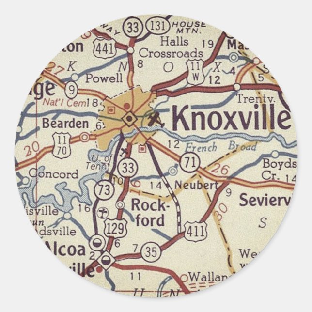 Adesivo Redondo Mapa da TN do Knoxville (Frente)