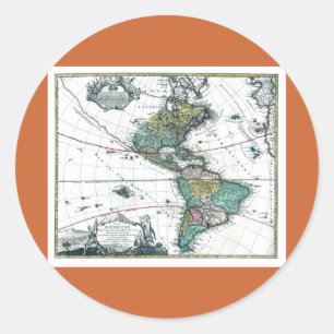 Adesivo Redondo Mapa das Américas do Sul e do Norte de 1725