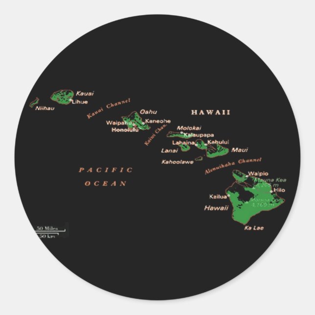 Adesivo Redondo mapa das ilhas havaianas (Frente)