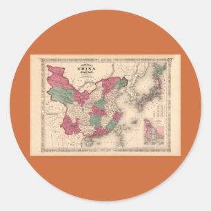 Adesivo Redondo Mapa de 1868 - China e Japão da Johnson